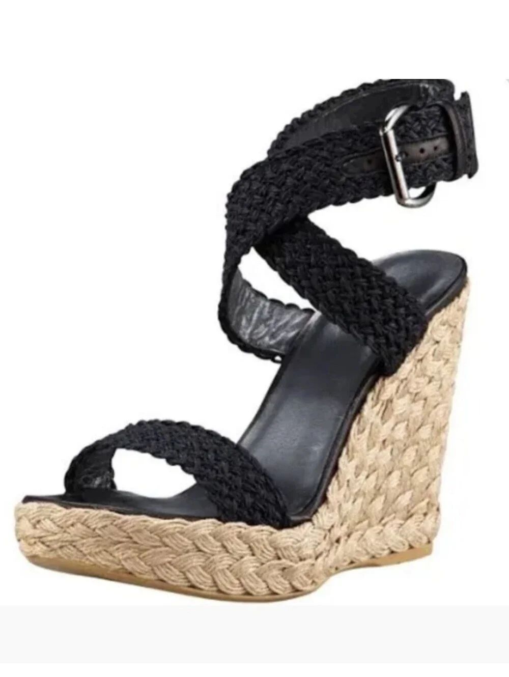 Stuart Weitzman Black Wedge Sandals